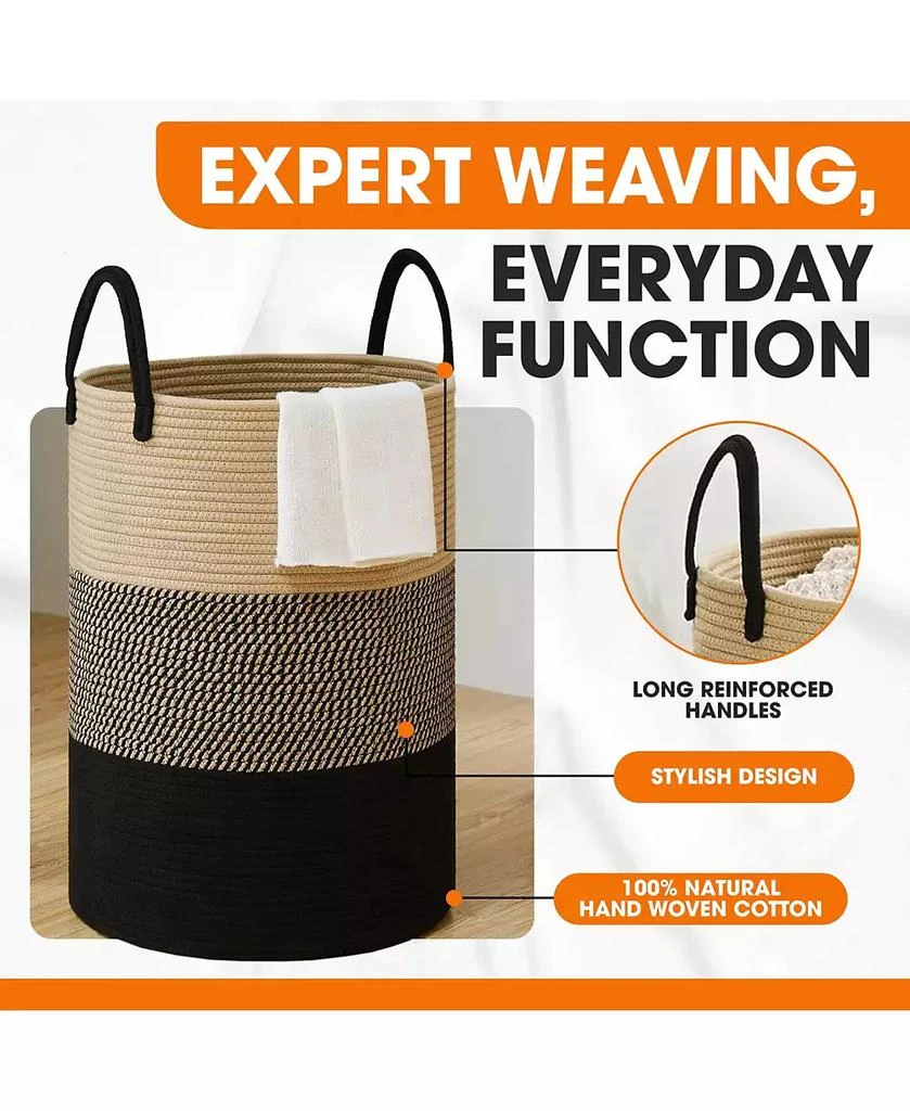 Cheer Collection Large Laundry Hamper (15" x 19.7") - 3 Tone Black/Gray/Tan 6