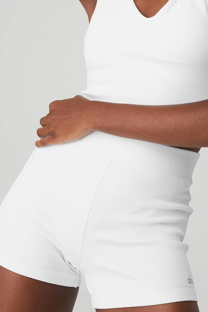 Alo Goddess Ribbed High-Waist Hot Short - White 4