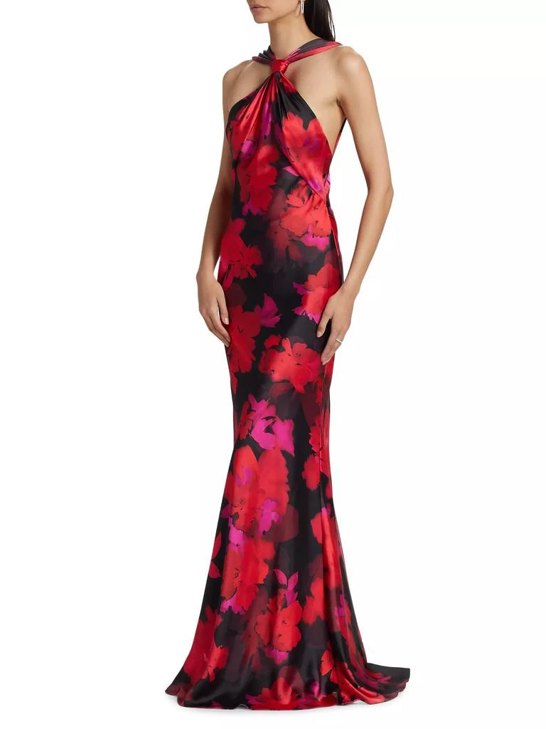 Monique Lhuillier Mallory Floral Satin Halterneck Gown 3