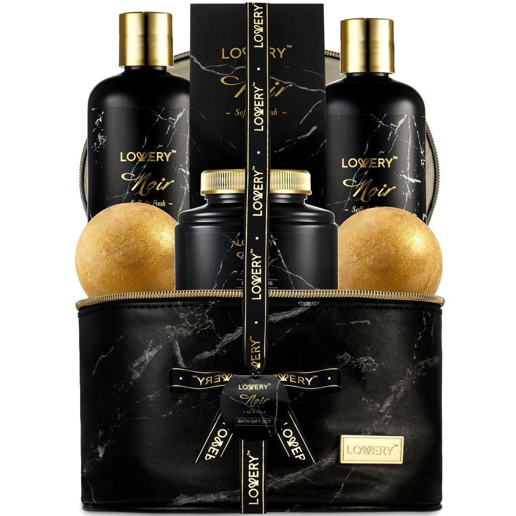 Lovery Deluxe Noir Bath and Body Kit with 24 Karate Gold Bath Bombs - Relaxing Spa Bag 1