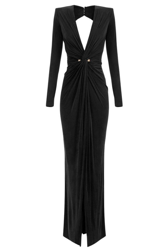 ELISABETTA FRANCHI Deep V-Neck Evening Gown