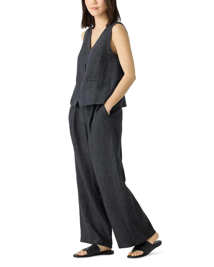 Eileen Fisher Washed Linen Délavé Pleated Wide Leg Pants 4