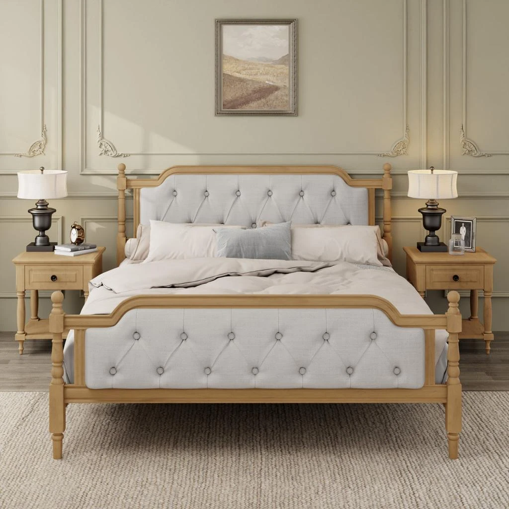 Streamdale Furniture Streamdale Antique Walnut Queen Bed, Tufted Headboard 2