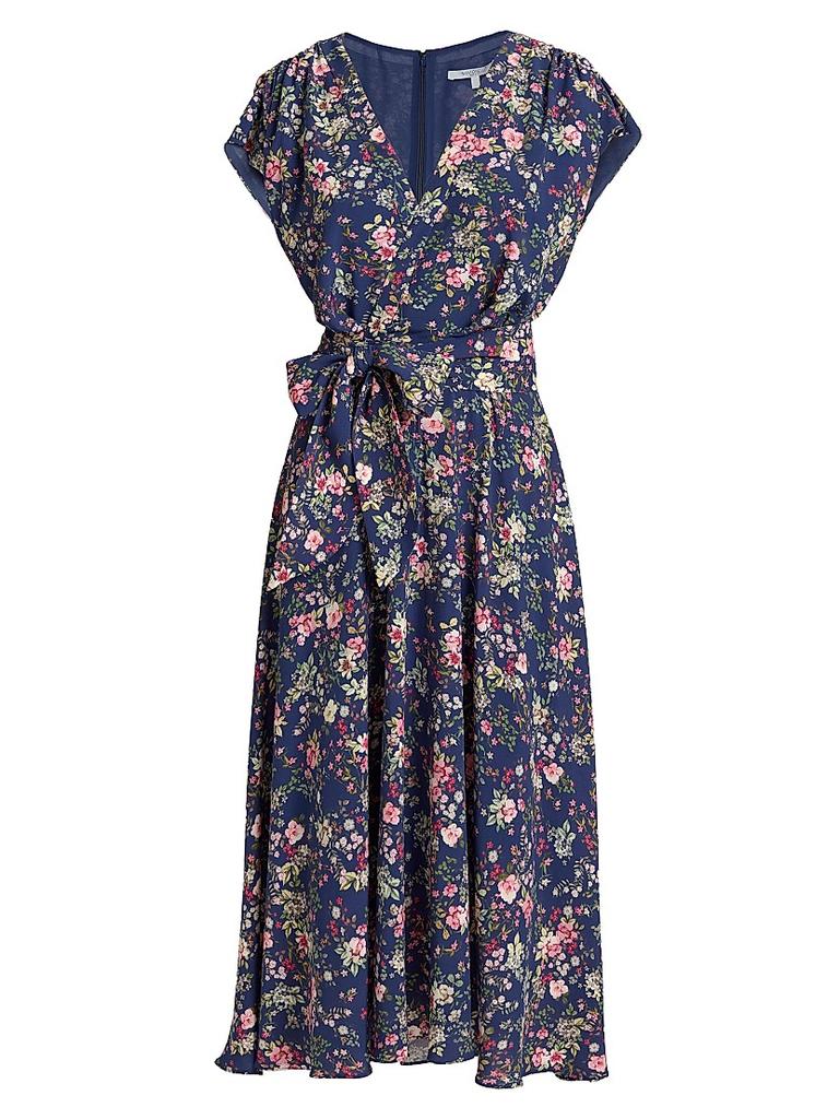 Santorelli Floral Faux-Wrap Midi-Dress