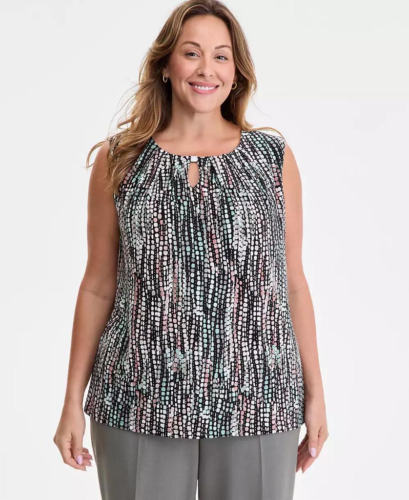 Kasper Plus Size Dot-Print Keyhole Top