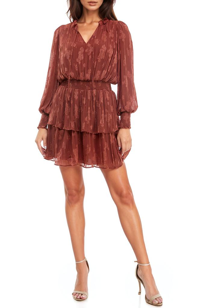 Socialite Smocked Tiered Ruffle Long Sleeve Minidress