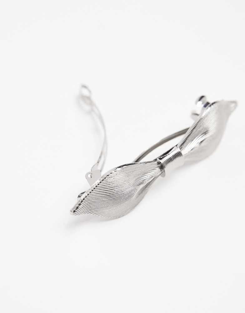 ASOS ASOS DESIGN abstract hair bow barrette clip in silver tone 2