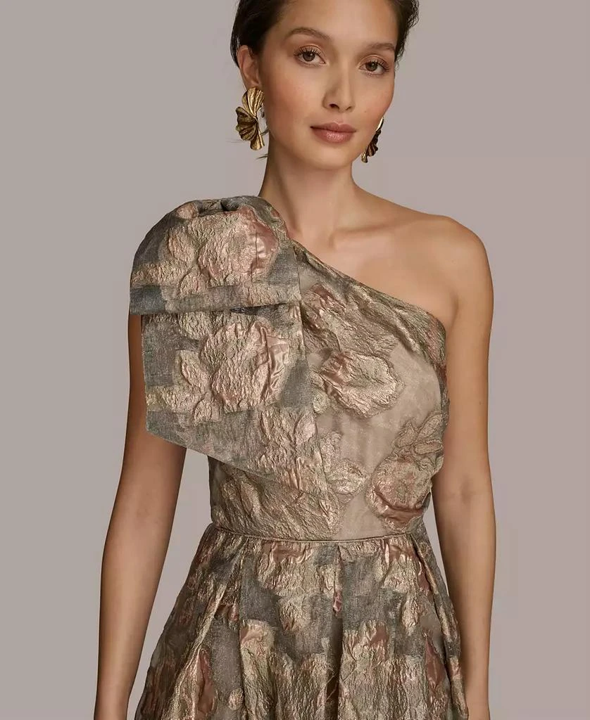 Donna Karan Women's Metallic Jacquard One-shoulder Bow Floral Ball Gown 5