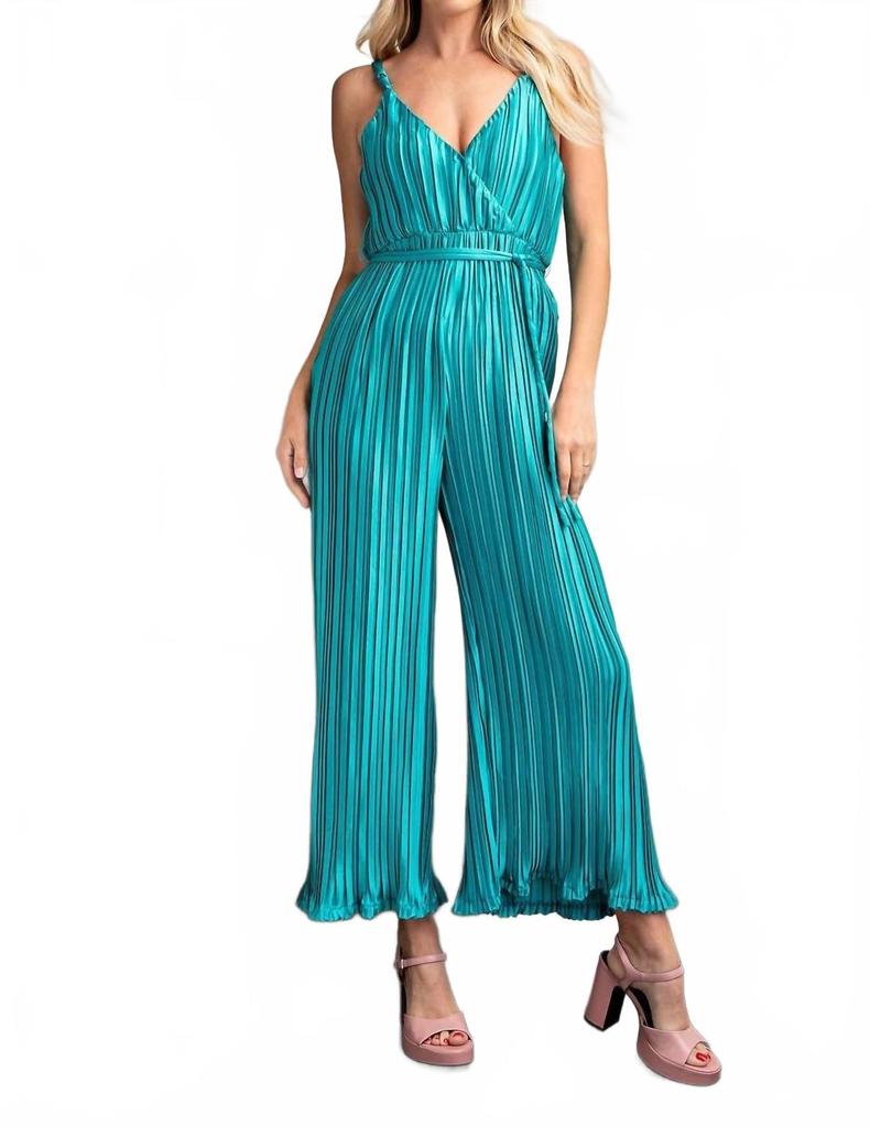 GLAM Pleated Jumpsuit In Teal