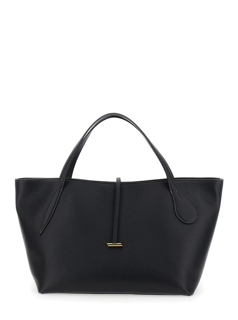 Little Liffner zip Penne Black Tote Bag With Two Top Handles And Logo Plaque On The Front In Leather Woman