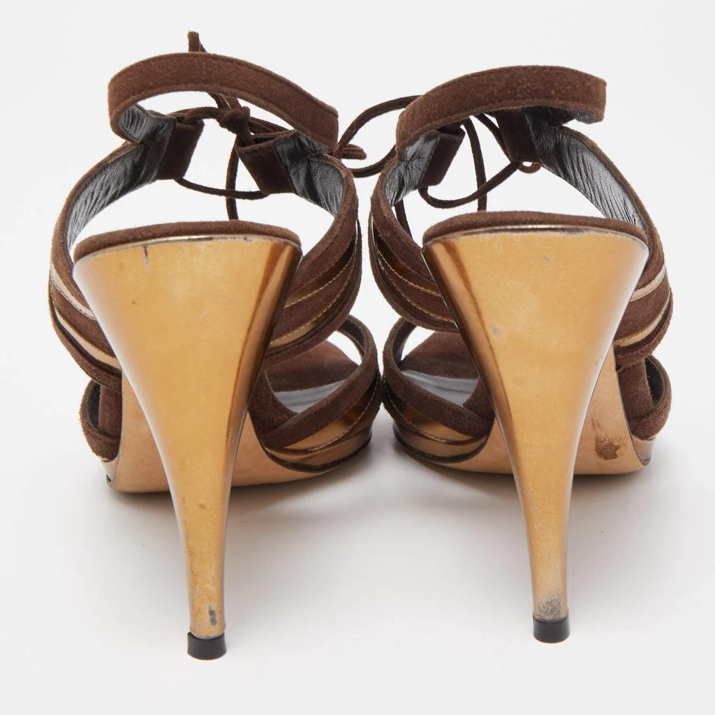 Gucci Gucci Brown/Gold Suede and Leather Ankle Tie Sandals Size 37.5 5