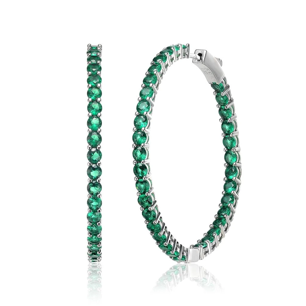 Rachel Glauber Rg White Gold Plated with Emerald Cubic Zirconia Inside-Out Round Hoop Earrings 4