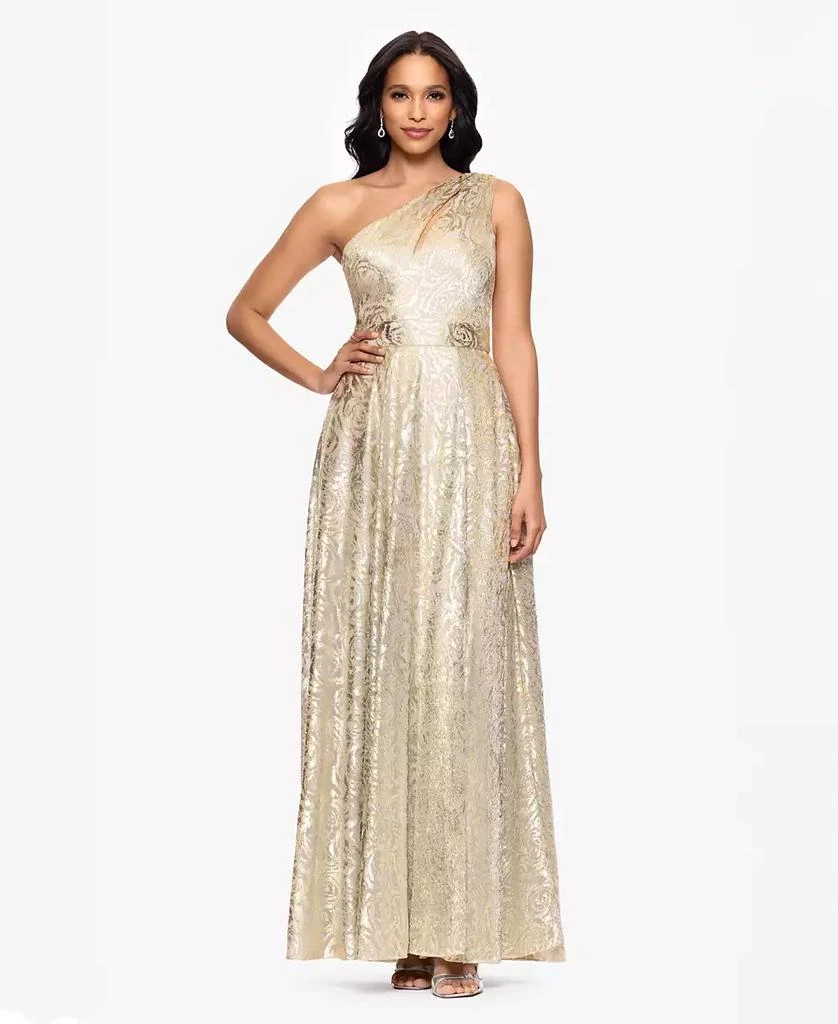Betsy & Adam Women's Metallic One-Shoulder Dress - Champagne/Gold - 4 Betsy & Adam Women's Metallic One-Shoulder Dress - Champagne/Gold - 4