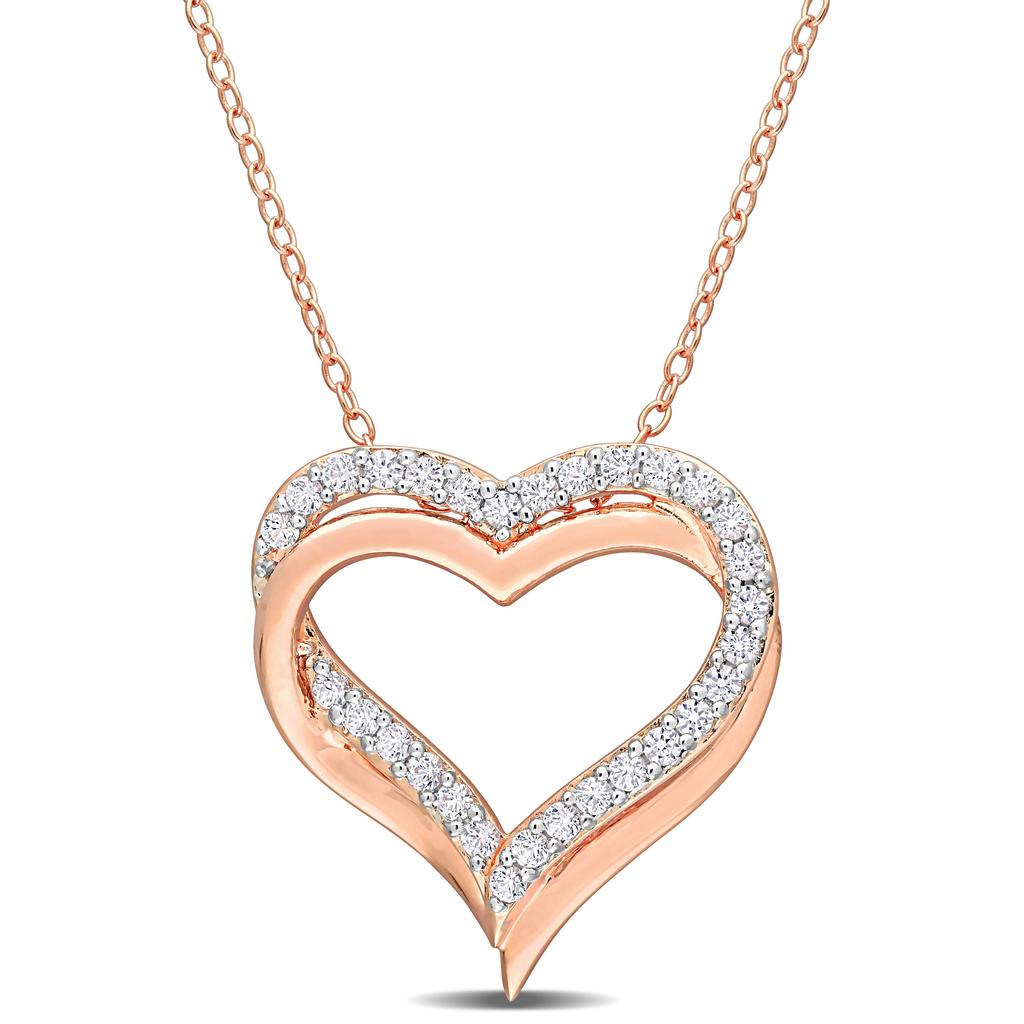 Mimi & Max Created White Sapphire Crossover Heart Necklace in Rose Silver