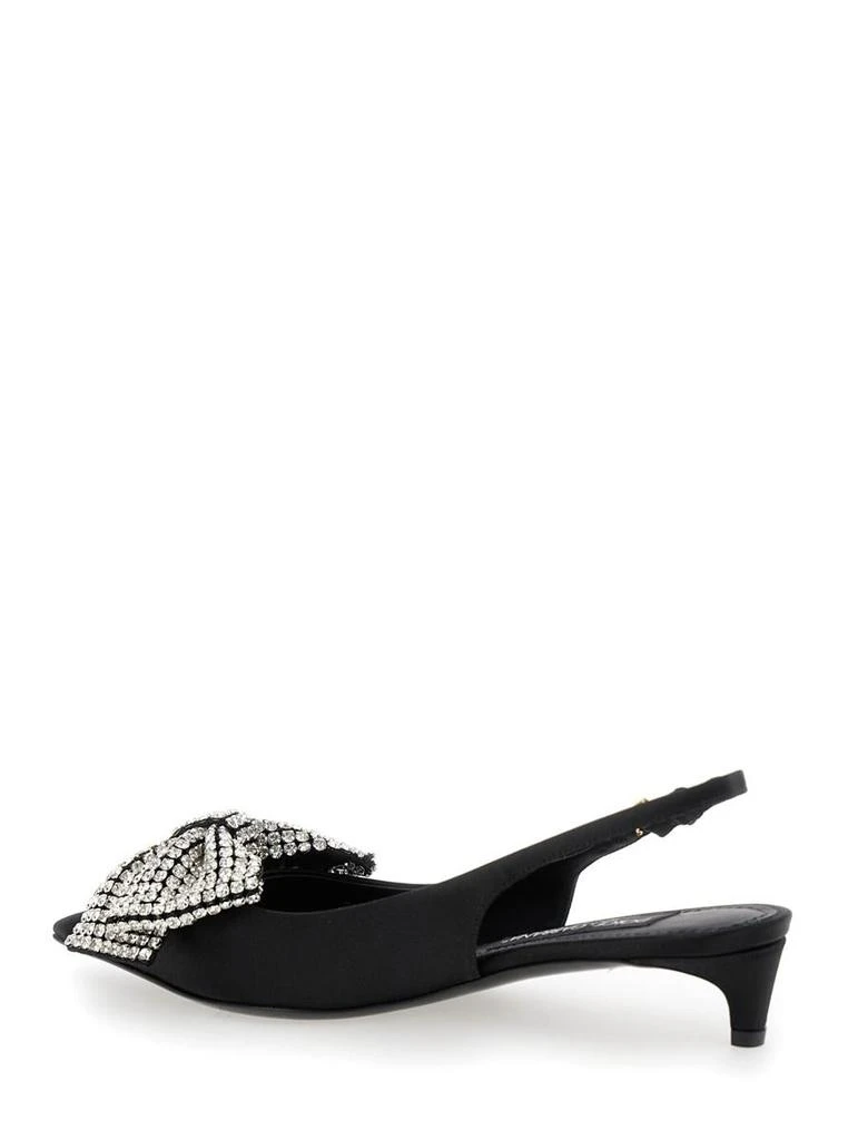 Dolce & Gabbana Black Slingback Pumps With Rhinestone Bow Detail In Silk Blend Woman 3