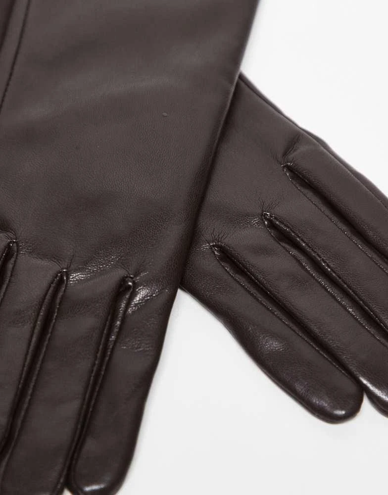 My Accessories My Accessories faux leather touch screen gloves in chocolate brown 3