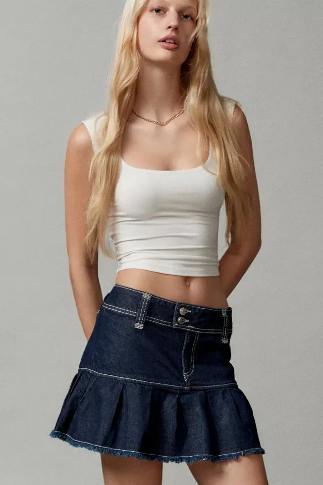 Urban Outfitters UO Raven Denim Pleated Mini Skirt 1