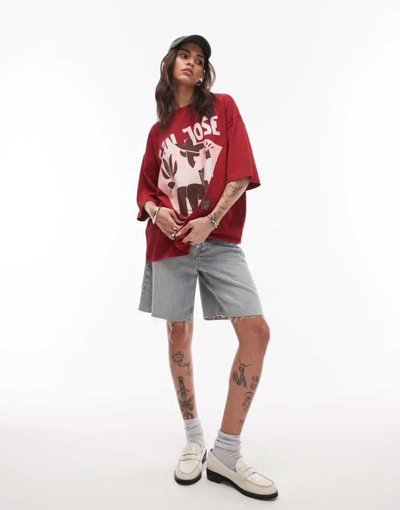 Topshop Topshop graphic San Jose oversized tee in red 4