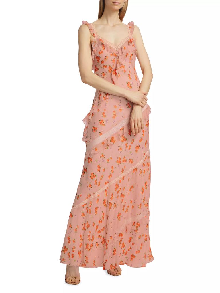 LoveShackFancy Radiance Lace-Trimmed Floral Maxi Dress