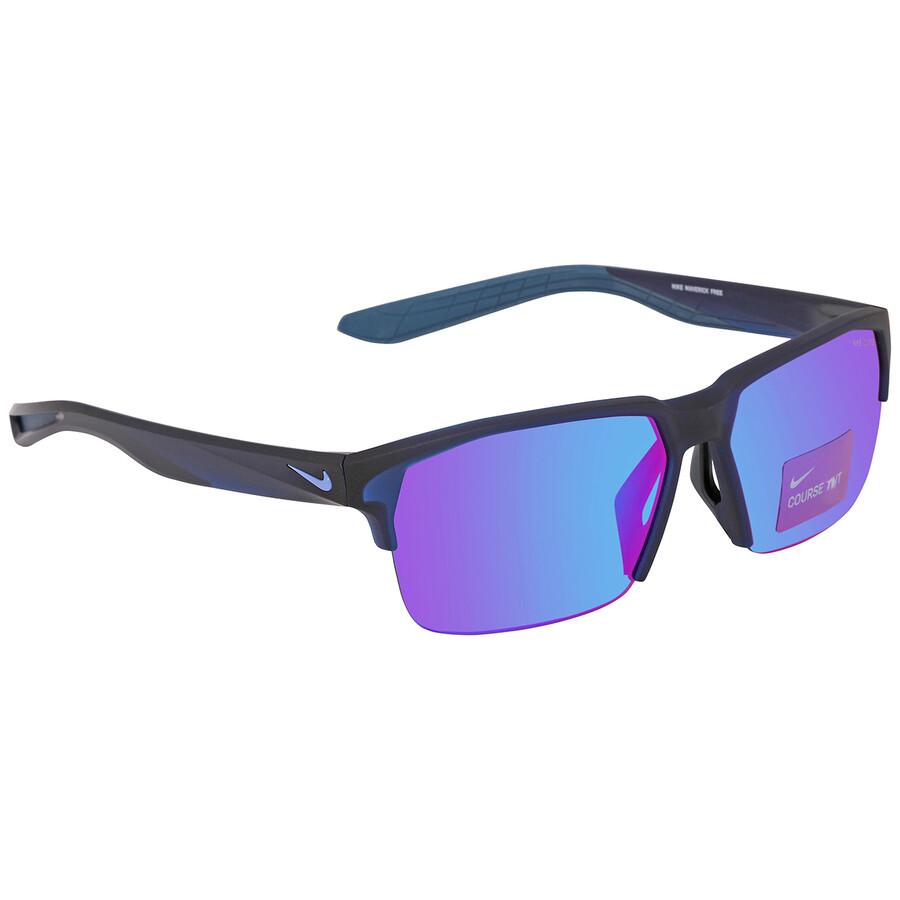 NIKE Nike Blue Mirror Rectangular Men's Sunglasses NIKE MAVERICK FREE E 451 60