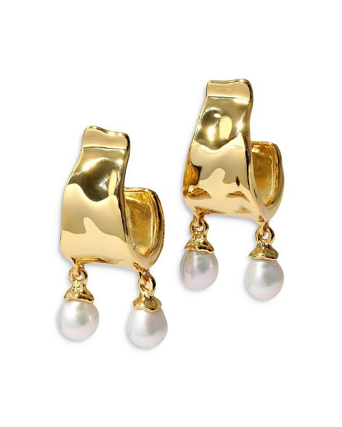 Alexis Bittar Perla 14K Gold Plate & Cultured Freshwater Pearl Double Charm Hoop Earrings, 1.75"L 1