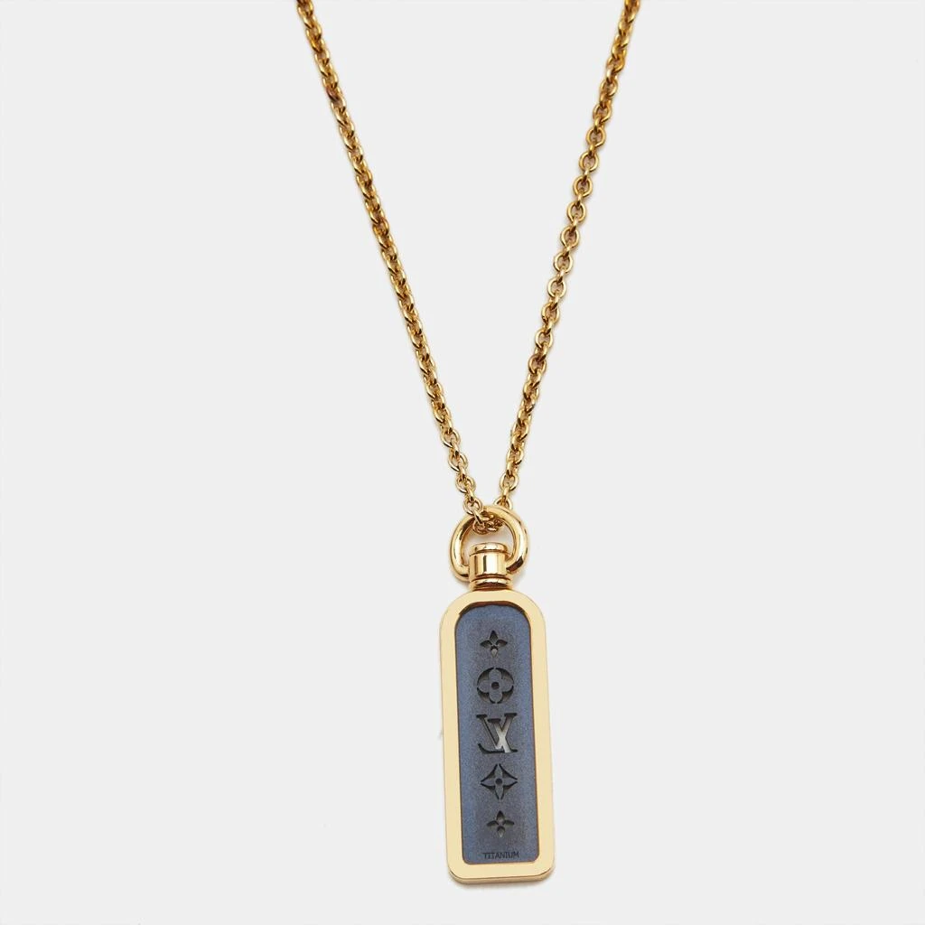 Louis Vuitton Louis Vuitton Les Gastons Vuitton Small Blue PVD Titanium 18k Yellow Gold Tag Pendant Necklace 3
