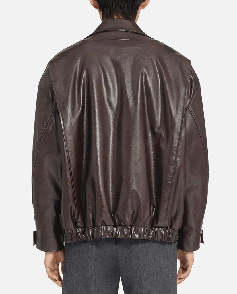 MM6 Brown Leather Jacket With Classic Collar 2