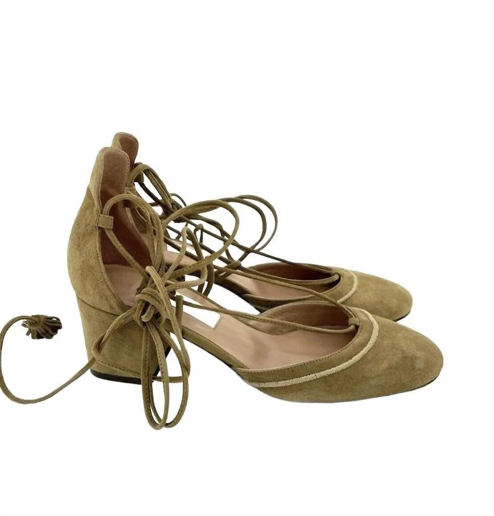 L'AUTRE CHOSE L'Autre Chose - Women's Camel Suede Leather Tasseled Ankle Wrap Heels 3
