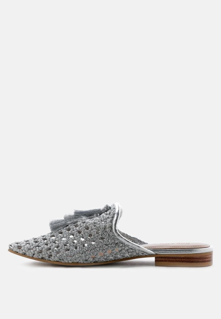 Rag & Co MELANIE Silver Tassels Embellished Woven Flat Mules 1