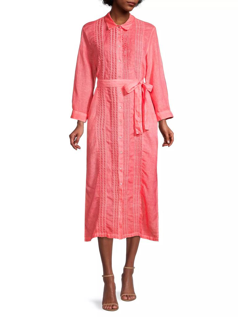 120% Lino Scallop-Trimmed Linen Midi-Shirtdress