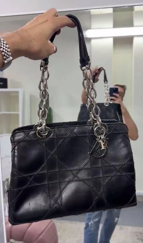 Dior Dior Black Macrocannage Leather Soft Chain Tote 2
