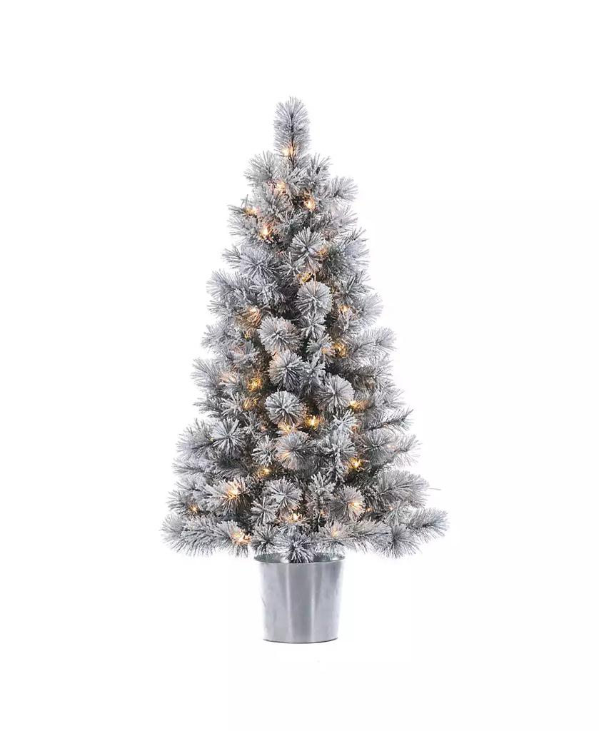 Sterling 4.5-Foot High Flocked Pre-lit Mixed Needle Boise Pine in Silver Bucket