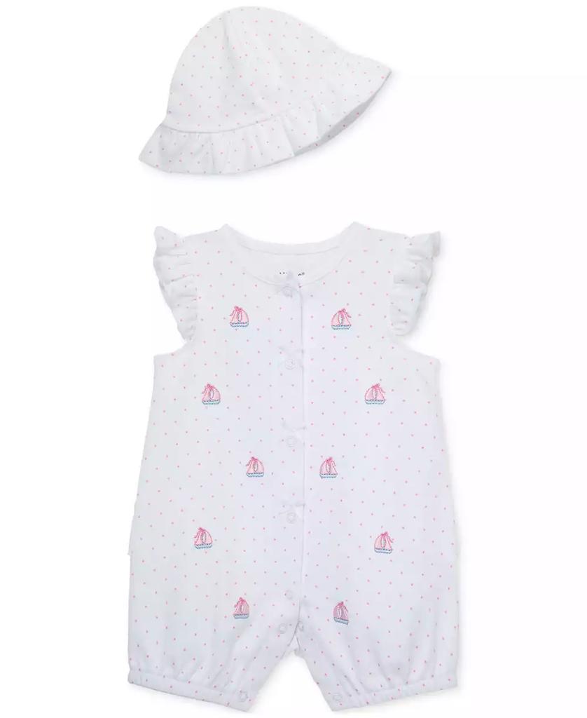 Little Me Baby Girls Sailboats Cotton Romper & Hat, 2 Piece Set