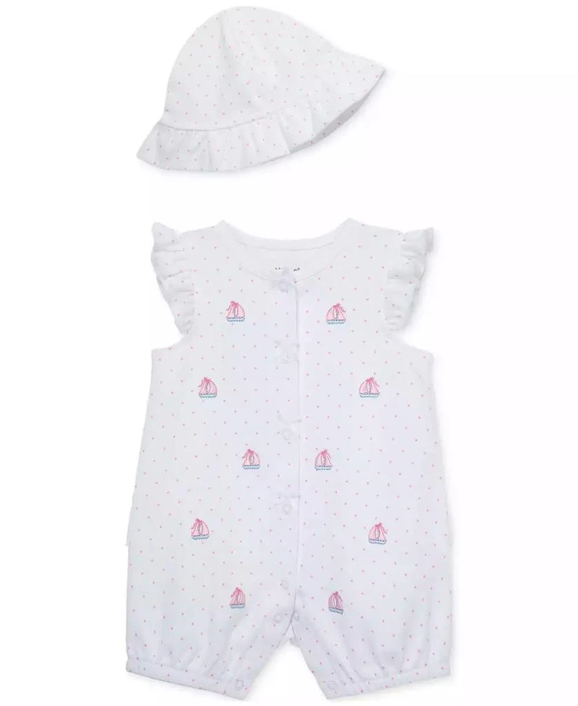 Little Me Baby Girls Sailboats Cotton Romper & Hat, 2 Piece Set 1