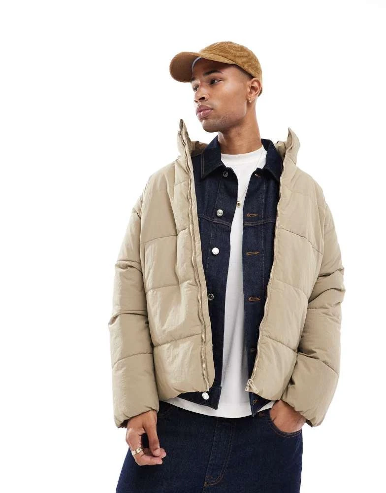 Only & Sons ONLY & SONS funnel neck puffer jacket in cream 2