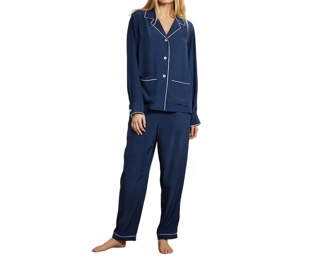 The Sleep Code Women
s Washable Silk Long Pj Set In Navy