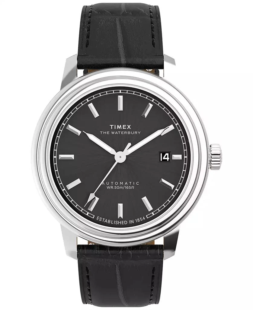 Timex Men's Mechanical Automatic Black Leather Watch, 41mm 1