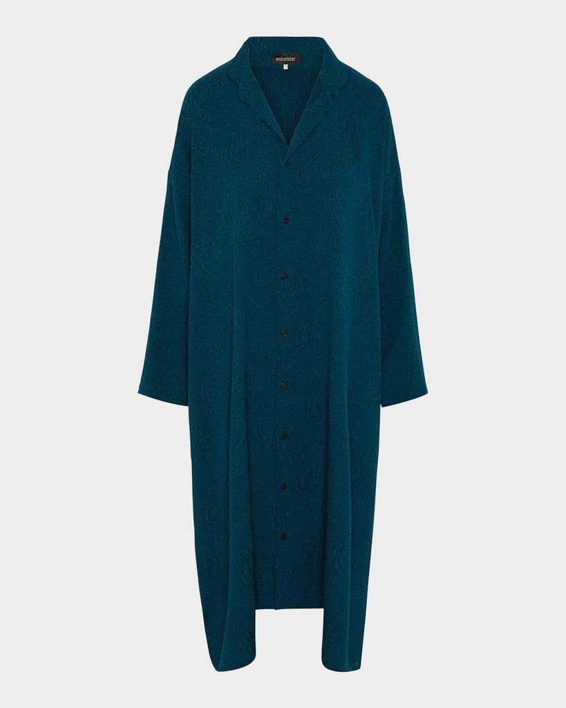 Eskandar Damask Cloque Wide A-Line Double-Stand Collar Shirtdress