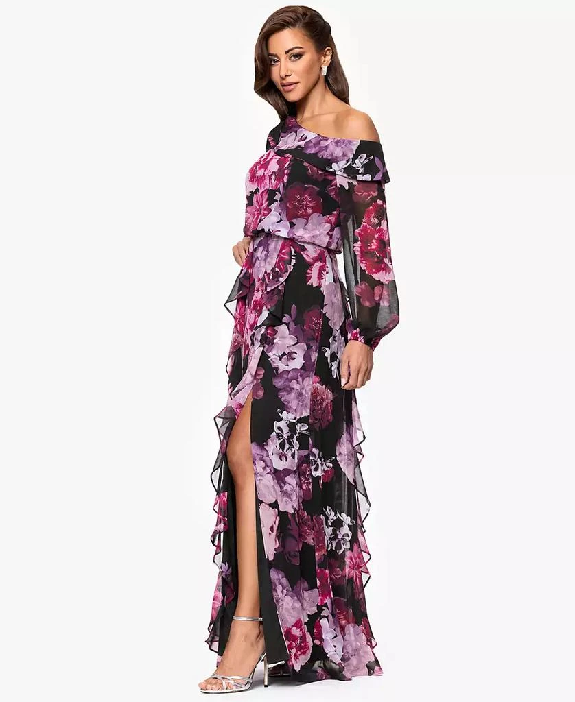 XSCAPE Women's Printed Asymmetrical Long-Sleeve Maxi Dress 2