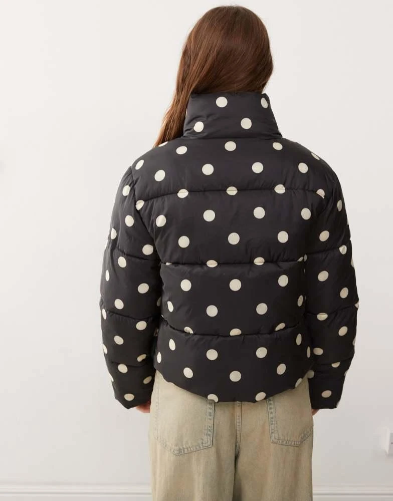 Monki Monki padded puffer jacket in black polka dot 4
