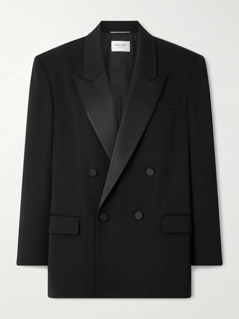 Yves Saint Laurent Double-breasted Satin-trimmed Grain De Poudre Wool Blazer