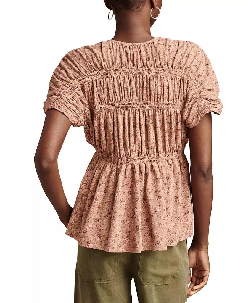 Lucky Brand Women's Printed Cotton Smocked Peplum Top 2