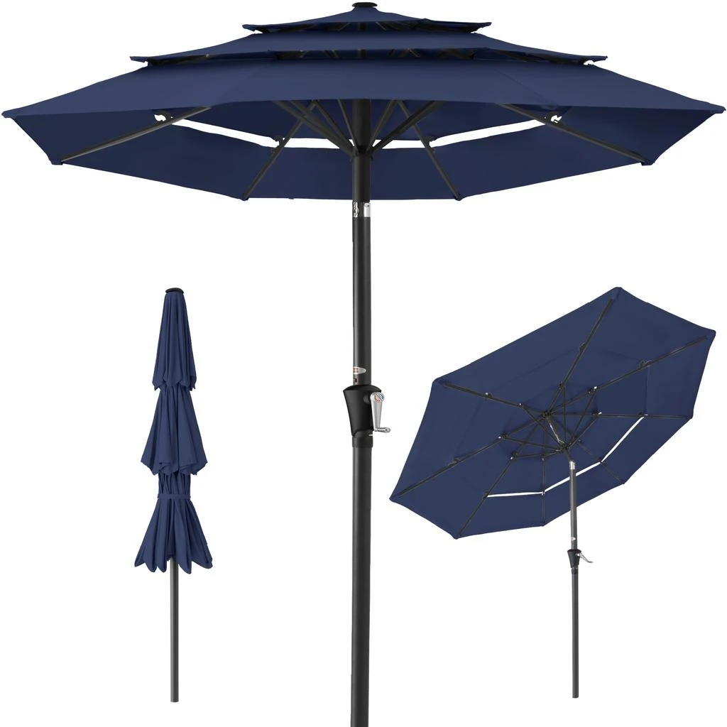 Best Choice Products 10ft 3-Tier Patio Umbrella, Market Sun Shade w/ Tilt Adjustment, Easy Crank - Navy