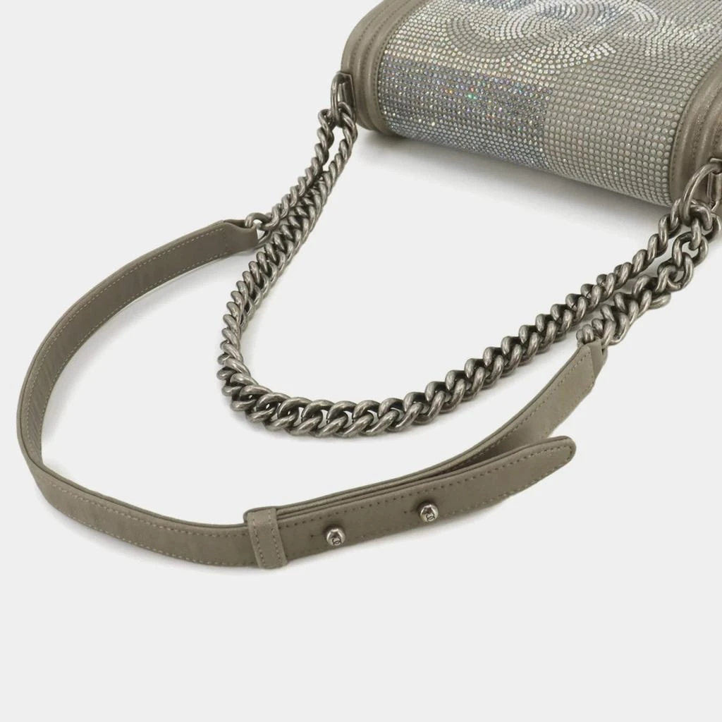 Chanel Chanel Metallic Gray Leather Rhinestone Boy Bag 5