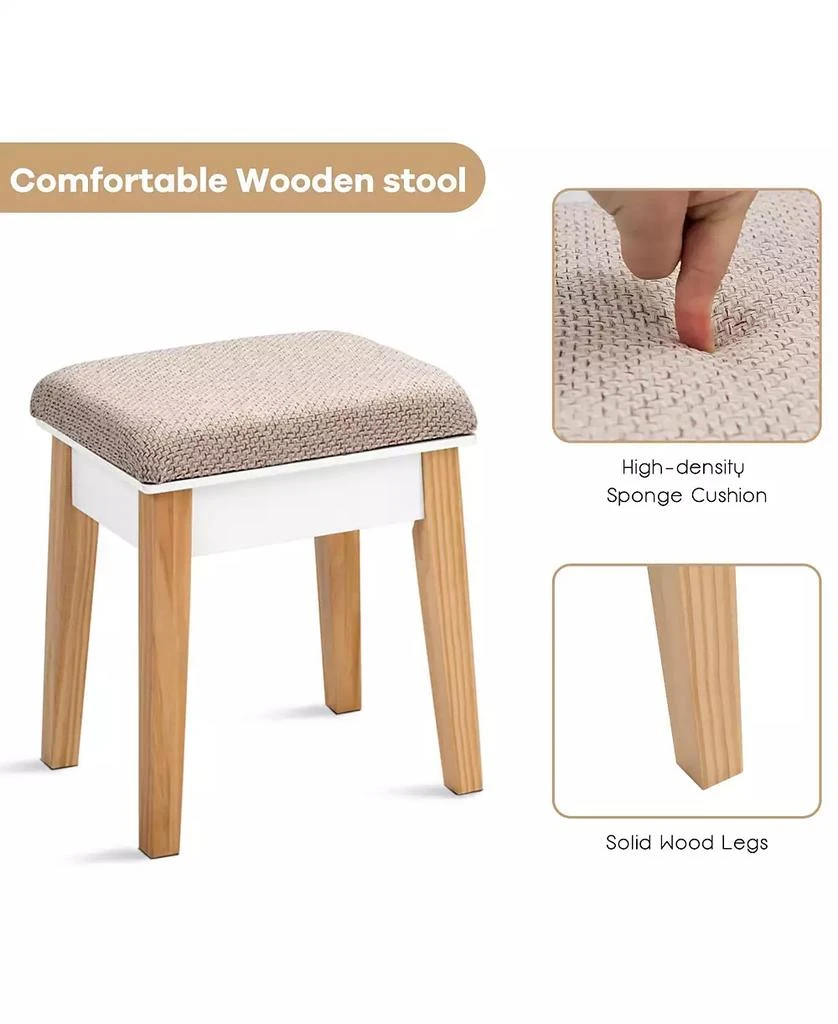 Volenca 2-Pc. Wood Mirror Vanity Dressing Table Set with Drawer 8