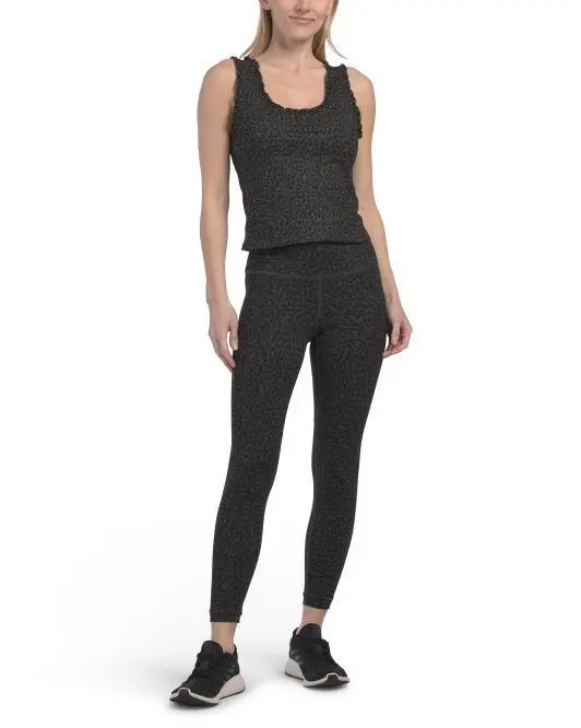 YOGALICIOUS 2pc Ruffle Sports Bra Tank And High Rise Ankle Leggings Set