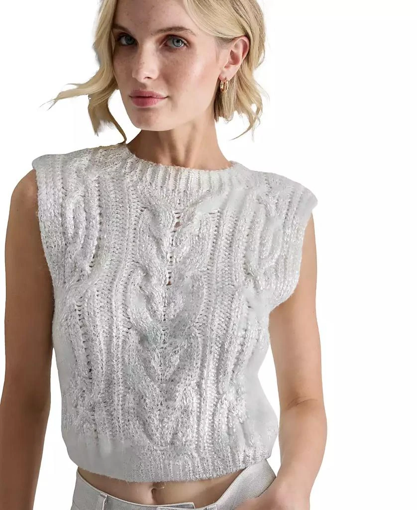 DKNY Petite Cropped Cable-Knit Metallic-Threaded Sleeveless Sweater 4