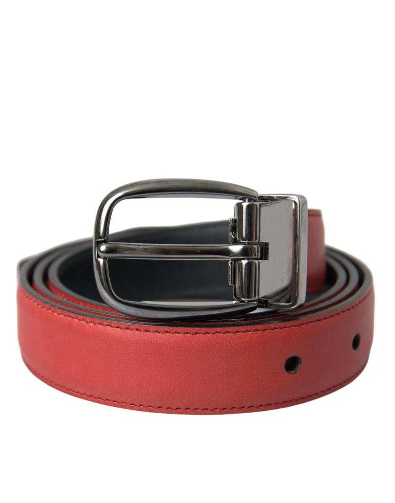 Dolce & Gabbana Red Leather Silver Metal Buckle Belt Men 1
