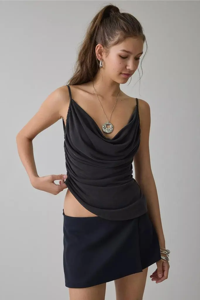 NIA NIA Luz Asymmetric Plunging Cowl Neck Cami