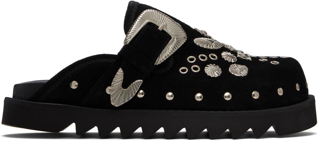 Shop Black Eyelet Metal Sabot Loafers on Sale at BeyondStyle – Get